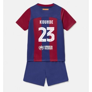 Barcelona Jules Kounde #23 Dětské Domácí dres komplet 2023-24 Krátký Rukáv (+ trenýrky)